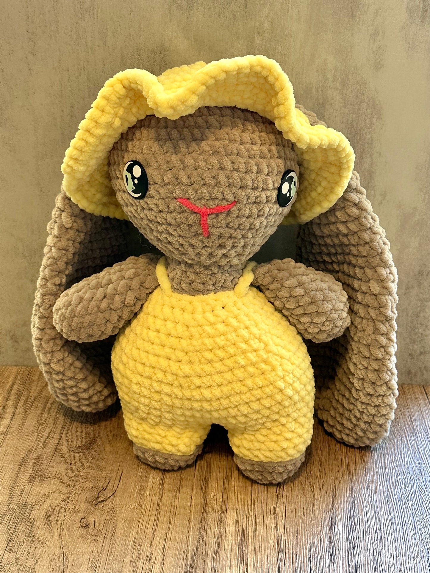 Spring Bunny with Overalls and Matching Hat Plushie