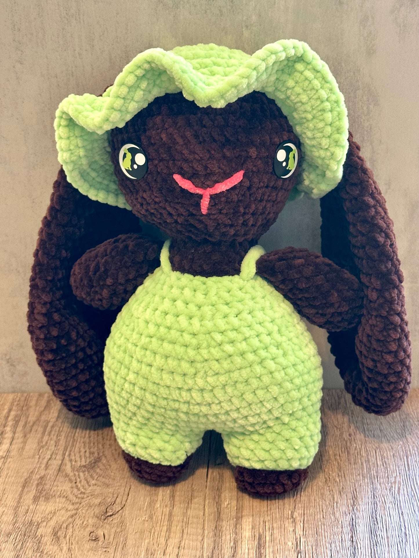 Spring Bunny with Overalls and Matching Hat Plushie