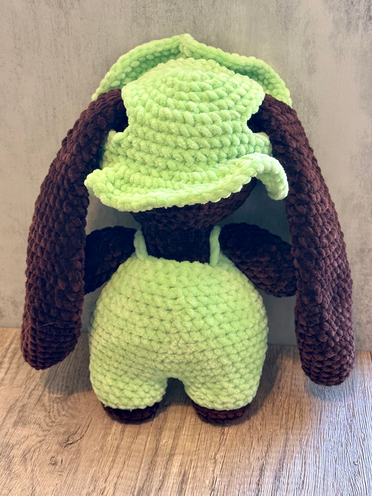 Spring Bunny with Overalls and Matching Hat Plushie