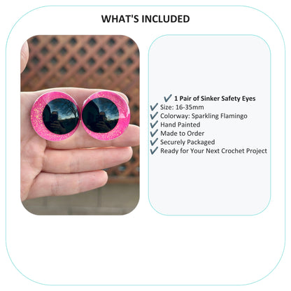 Sparkling Flamingo Offset Kawaii Handpainted Safety Eyes (1 set)