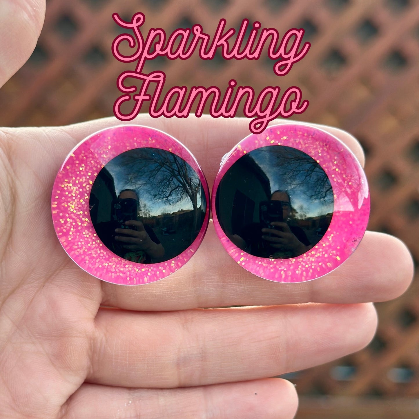 Sparkling Flamingo Offset Kawaii Handpainted Safety Eyes (1 set)