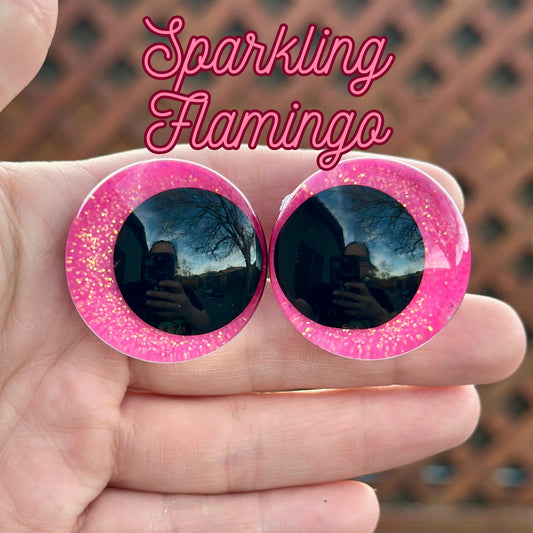 Sparkling Flamingo Offset Kawaii Handpainted Safety Eyes (1 set)