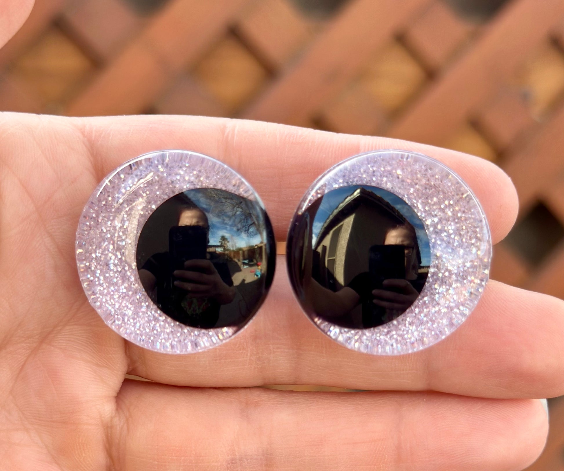 Handpainted kawaii offset safety eyes in Ambient Spirit Music Box colorway