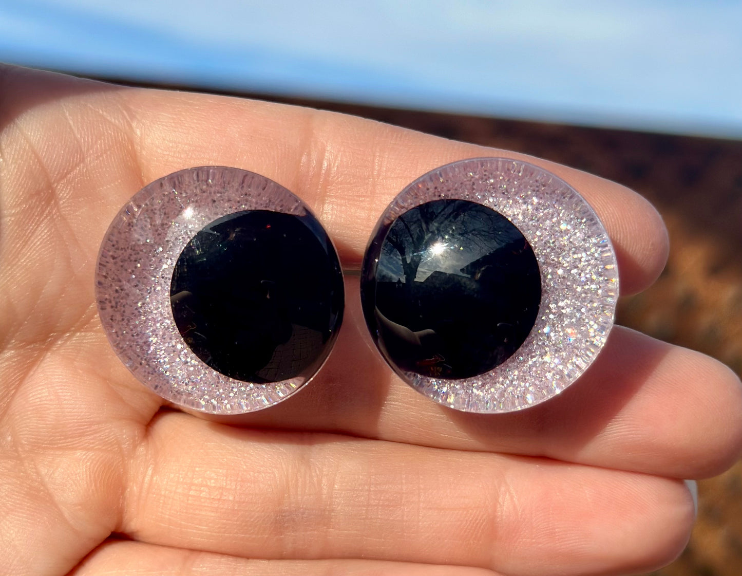 Handpainted kawaii offset safety eyes in Ambient Spirit Music Box colorway