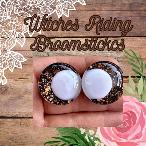 Witches Riding Broomsticks Offset Kawaii Handpainted Safety Eyes