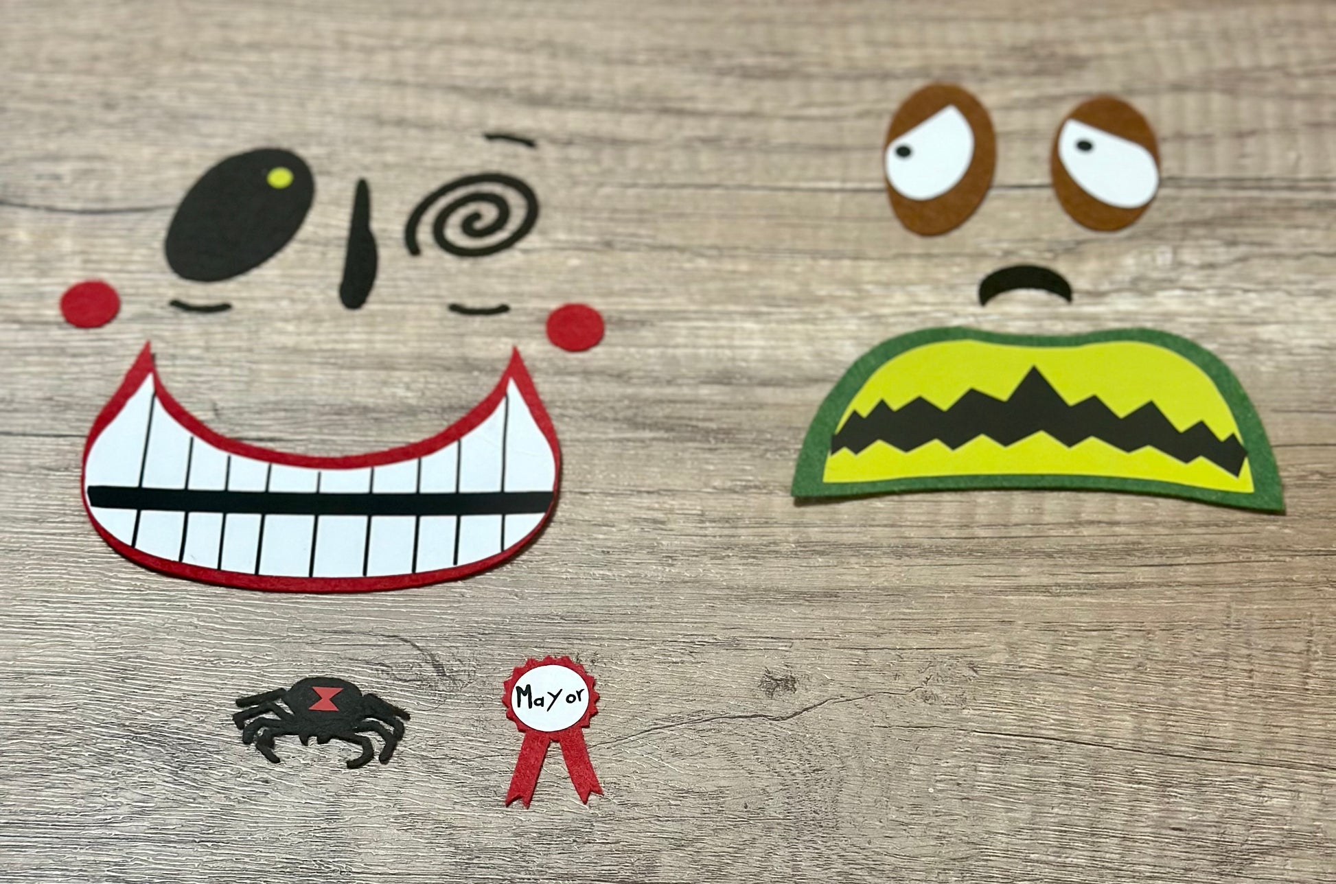 mayor inspired felt face accents for amigurumi and crochet plush
felt face accents set of 3 for handmade plush toys
felt craft face pieces for character plush detailing
soft toy embellishment felt pieces for amigurumi
