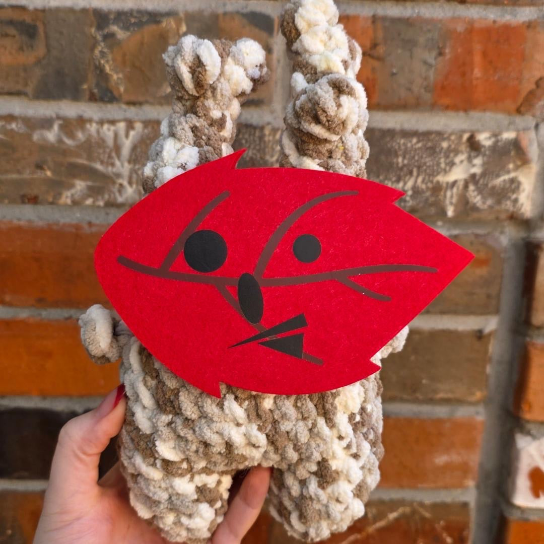 Korok inspired felt face sized for Premier Parfait Chunky yarn