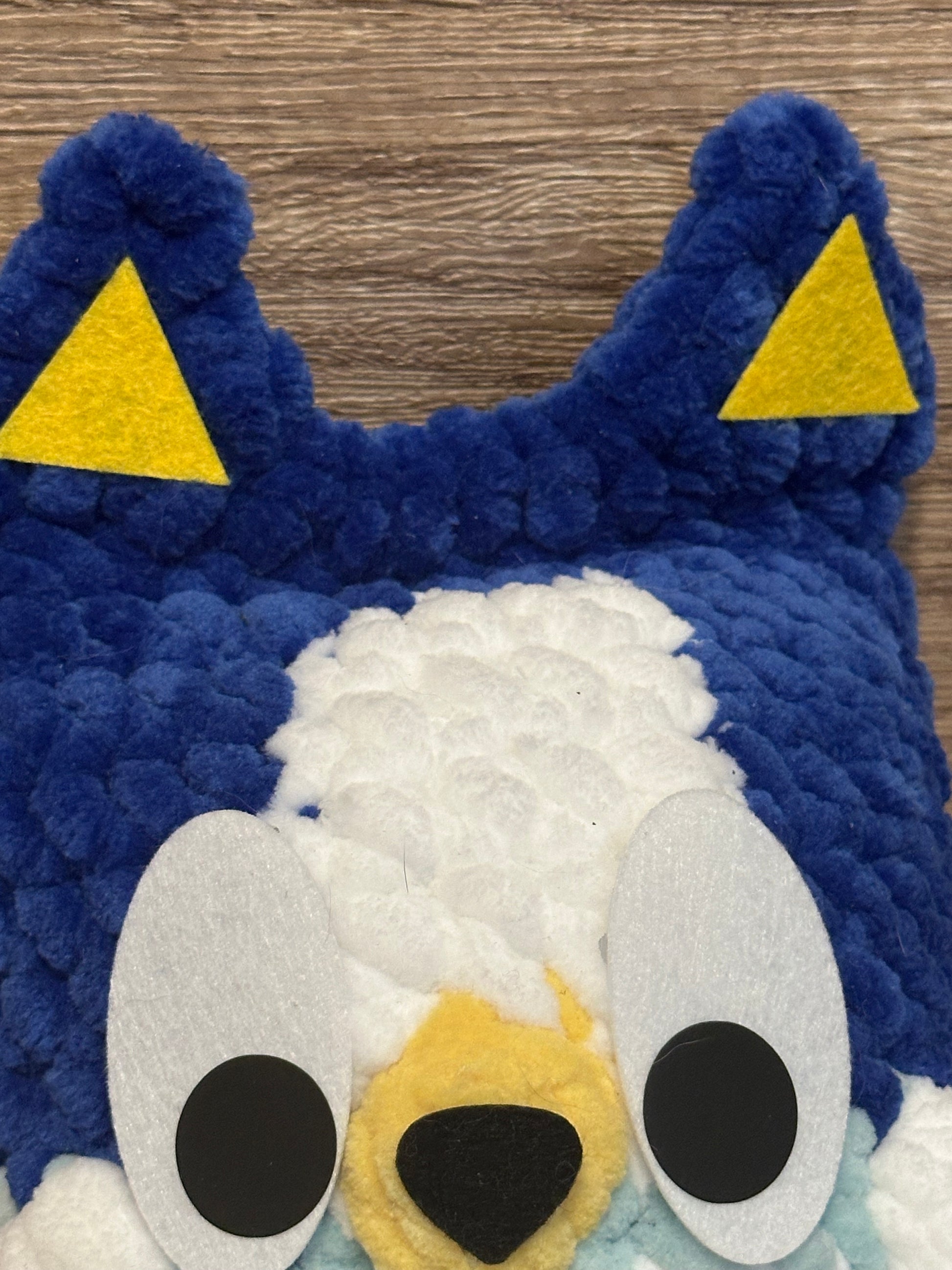 Large Bluey Heeler featuring the large Blue Heeler felt ears. Felt ears for Blue Heeler crochet plush