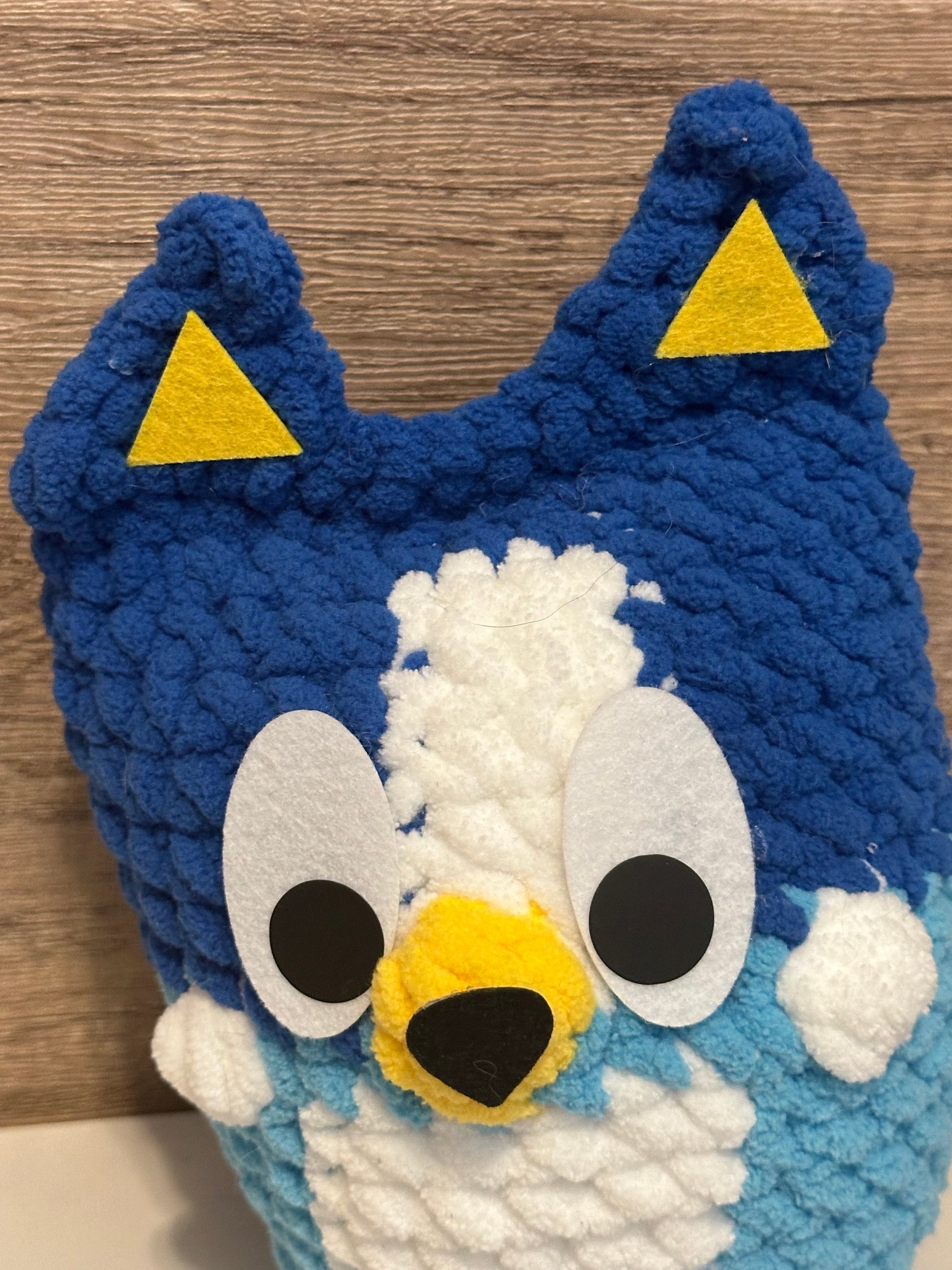 Medium Bluey Heeler in Blanket Yarn featuring the medium size Blue Heeler Felt Noses.