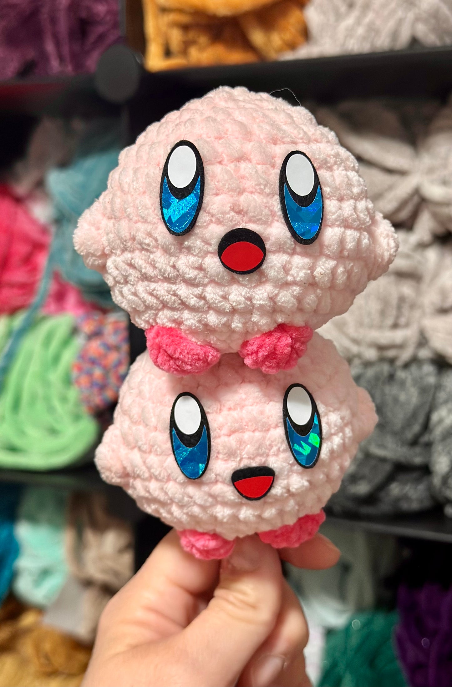 pocket kirby felt faces for amigurumi and crochet plush
felt face accents set of 4 for handmade plush toys
kirby felt craft pieces for soft toy details
felt accents for crochet plush expression faces
