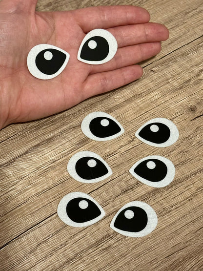 Close up of blue Stitch inspired felt eyes made from layered felt