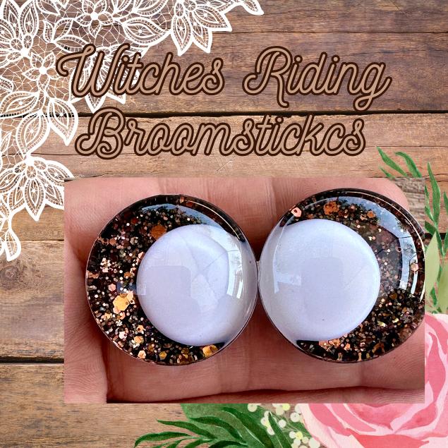 Witches Riding Broomsticks Offset Kawaii Handpainted Safety Eyes