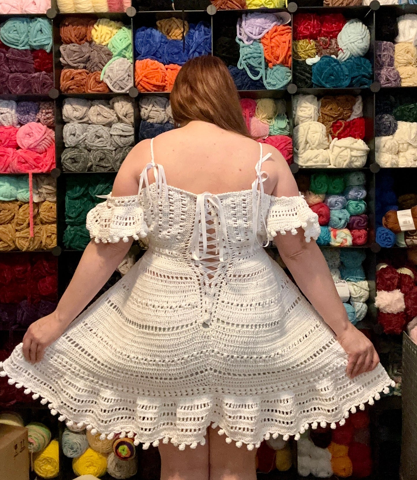 Ready to Ship Handmade Crochet Short Wedding Dress, crochet wedding dress, corset dress with sleeve, boho style, large size, adjustable size