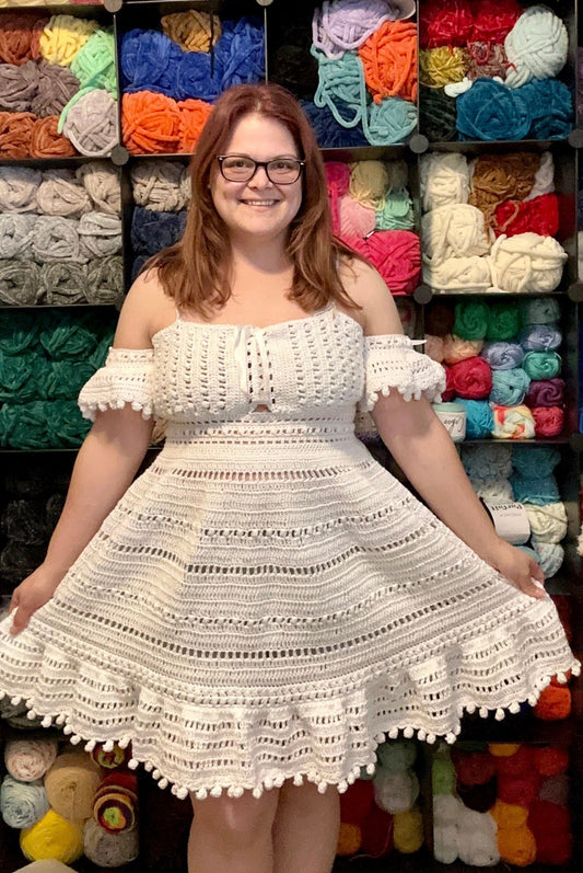 Ready to Ship Handmade Crochet Short Wedding Dress, crochet wedding dress, corset dress with sleeve, boho style, large size, adjustable size