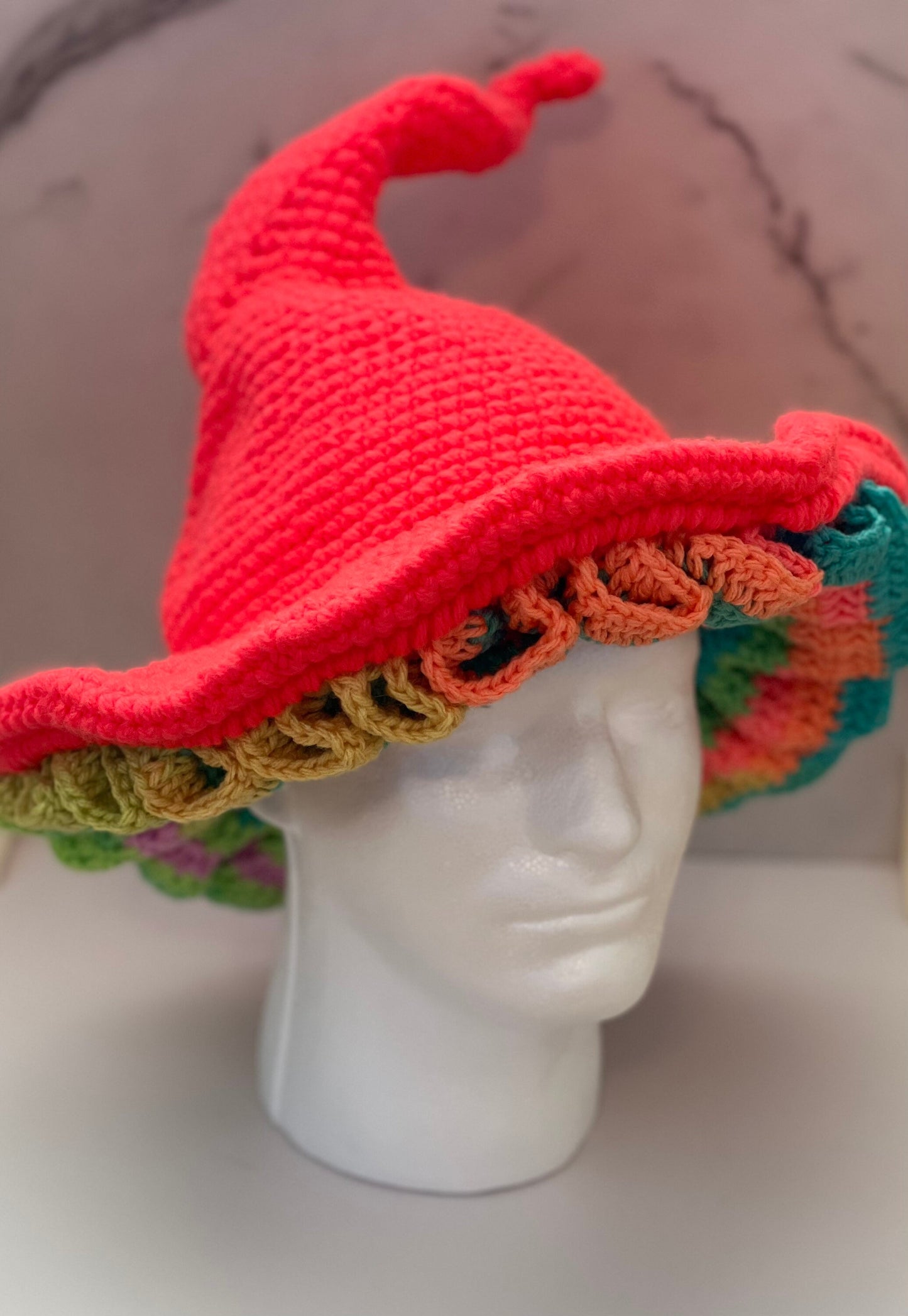 Crochet Witch Hat, Rainbow Colors, Handmade Costume Hat, Spooky costume, Halloween costume, DIY Halloween, Crochet Witch Costume, DIY Costum - Arizonado Designs